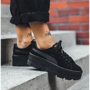 The Rihanna x Fenty Puma Cleated Creeper Black Suede Platform Shoes Women's Sz 9